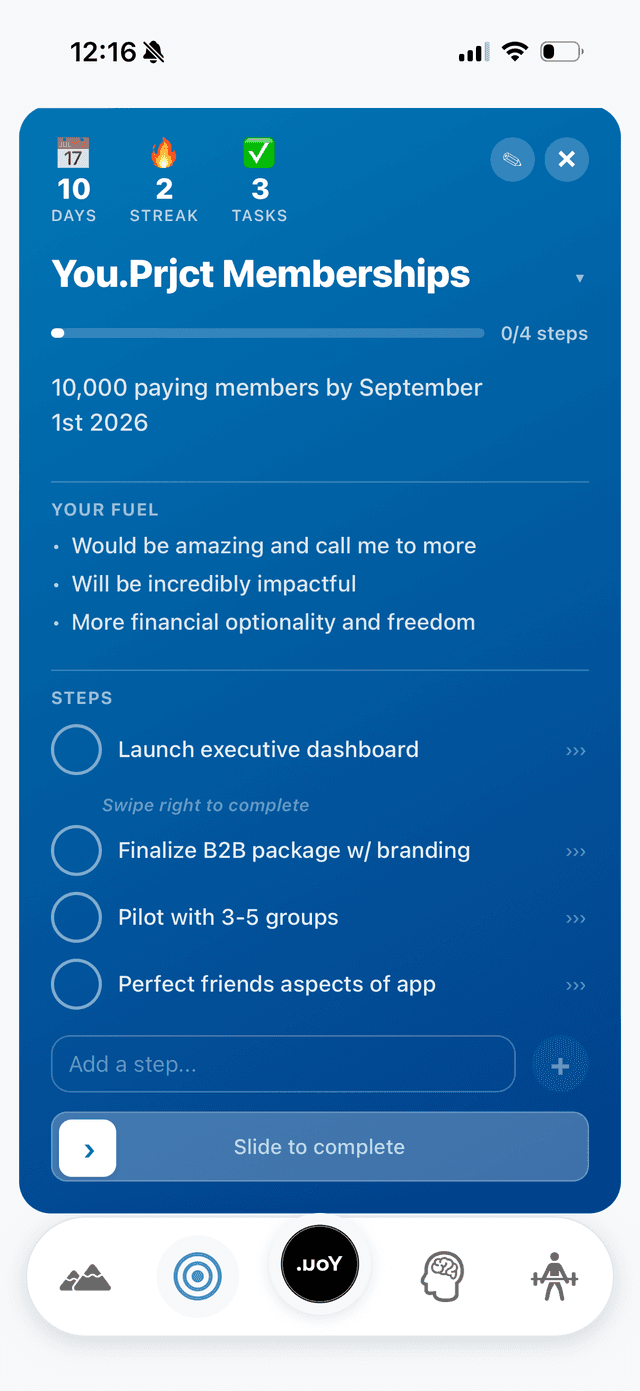 Expanded goal detail with linked tasks and milestones