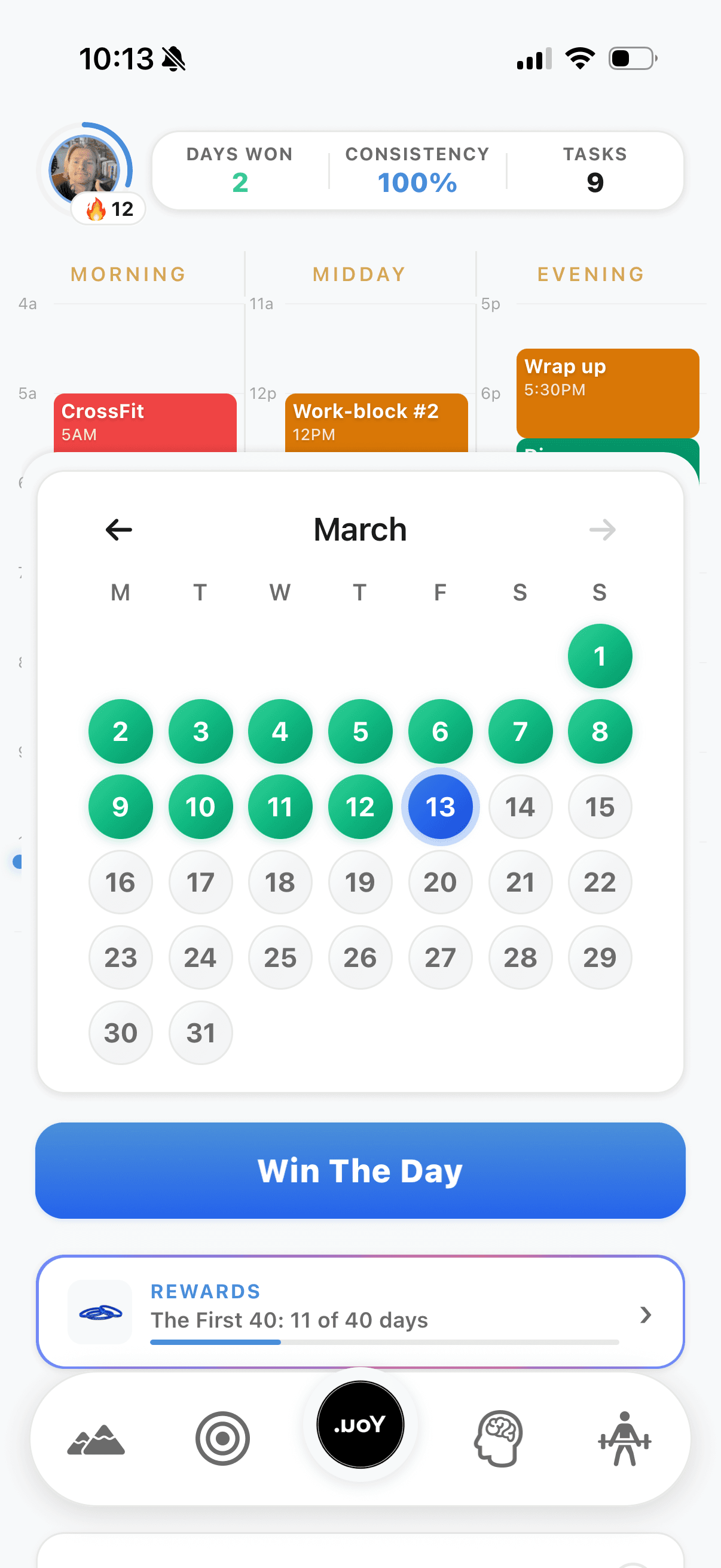 Win The Day — daily tracker with streak calendar