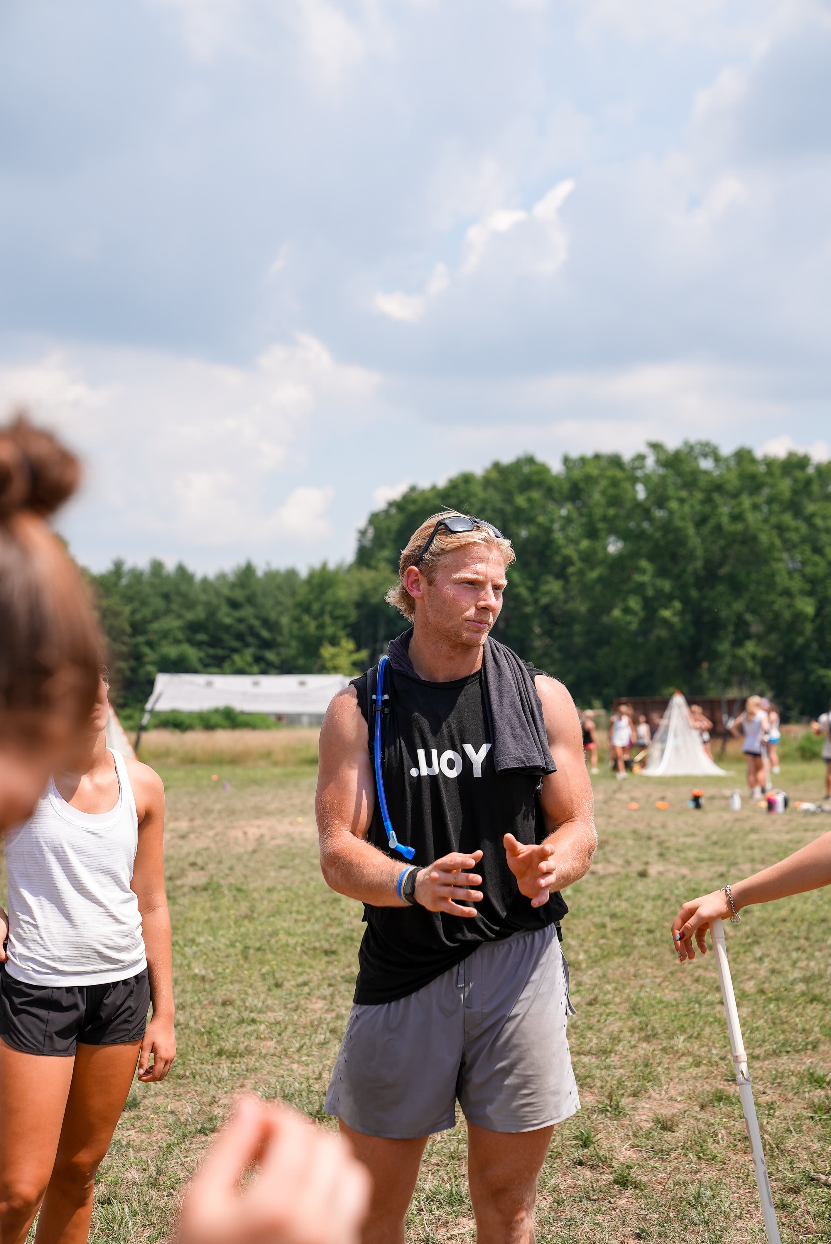 Coaching athletes on the field