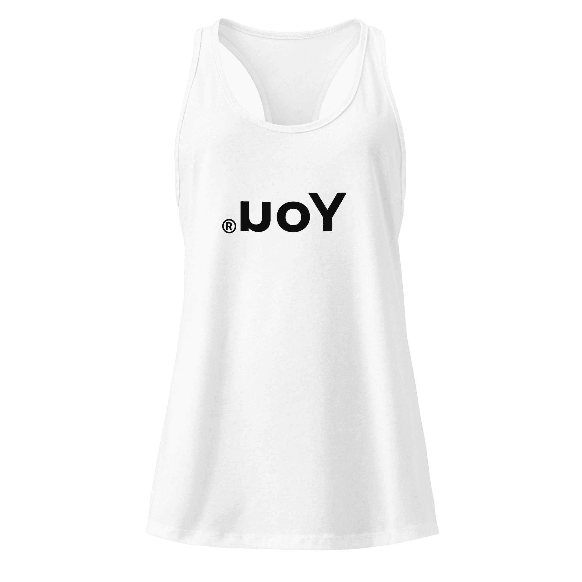 Racerback Tank — White, front