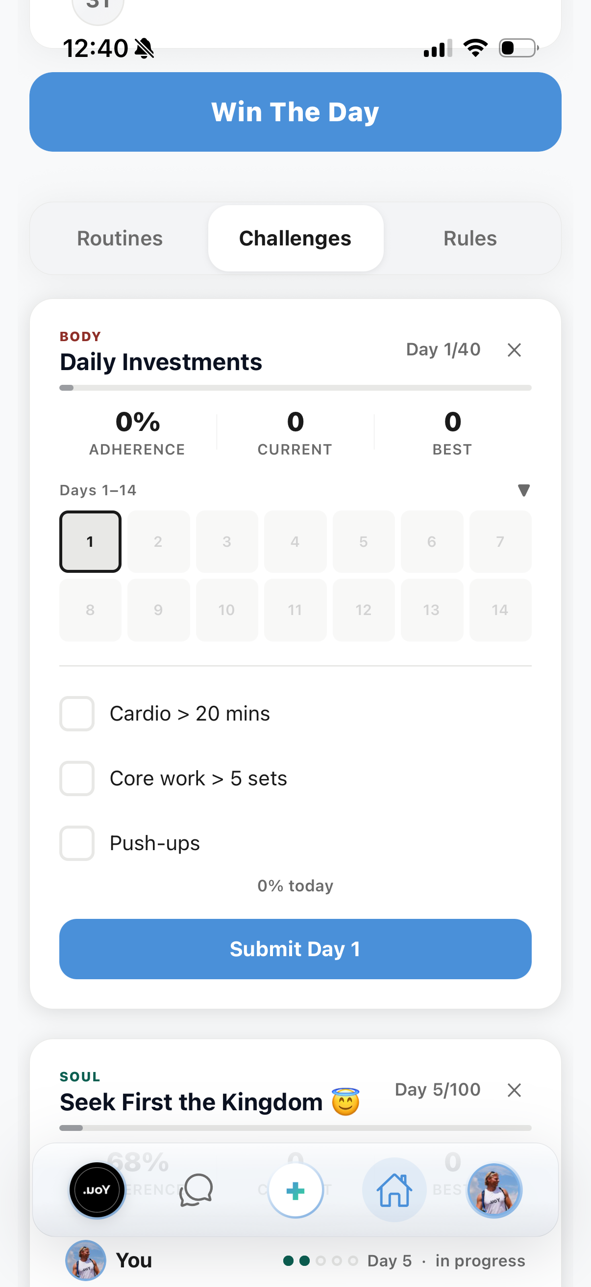 Daily Investments challenge with a day-by-day checklist