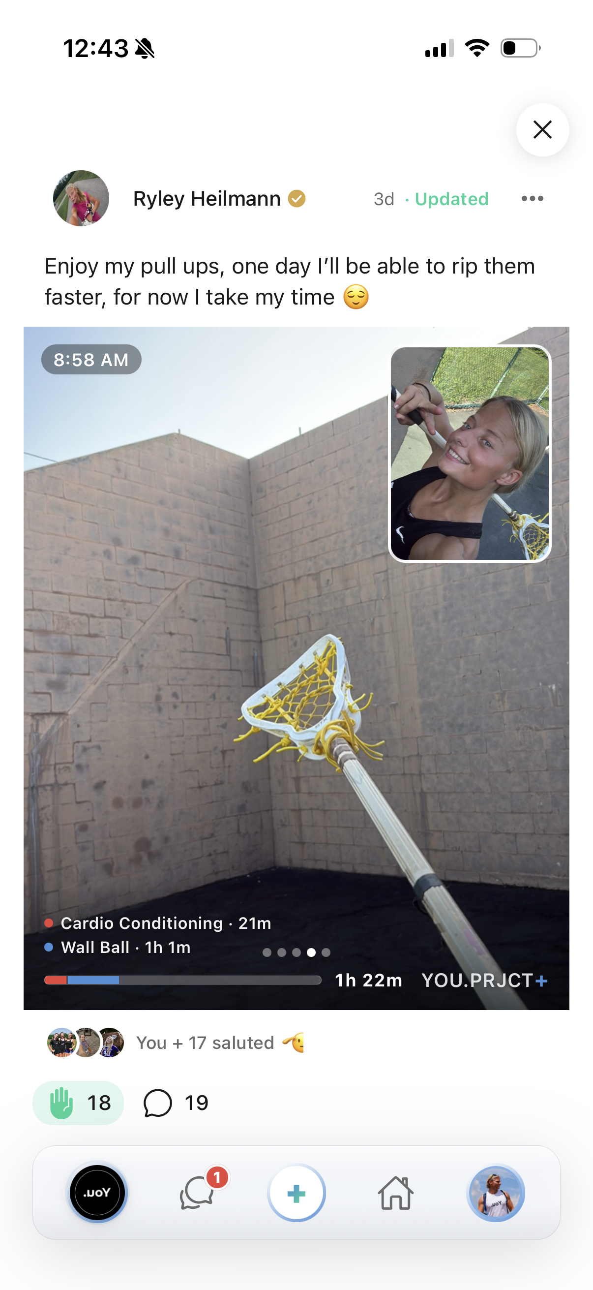 Ryley's shared training day — salutes and comments from teammates